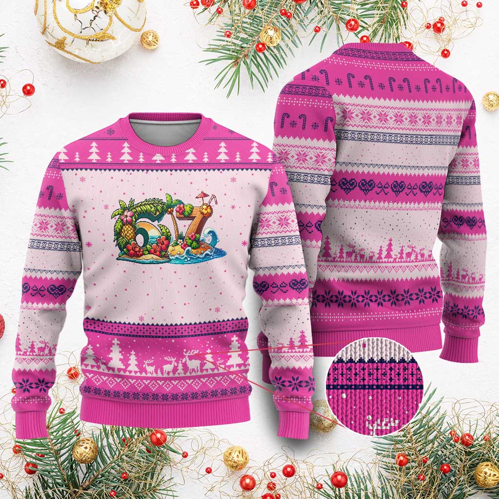 Tropical Beach Six Seven Ugly Christmas Sweater Summer Island Vacation Graphic