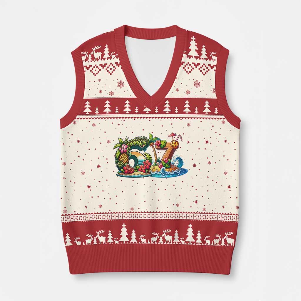 Tropical Beach Six Seven V-Neck Knit Sweater Vest Summer Island Vacation Graphic