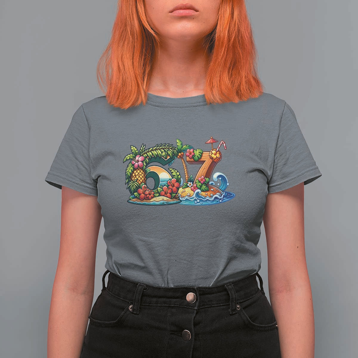 Tropical Beach Six Seven T Shirt For Women Summer Island Vacation Graphic