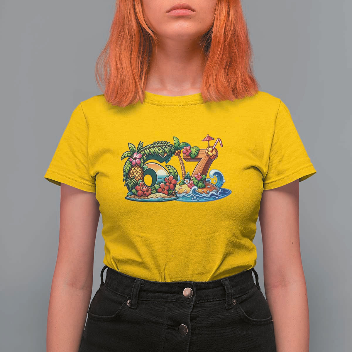 Tropical Beach Six Seven T Shirt For Women Summer Island Vacation Graphic
