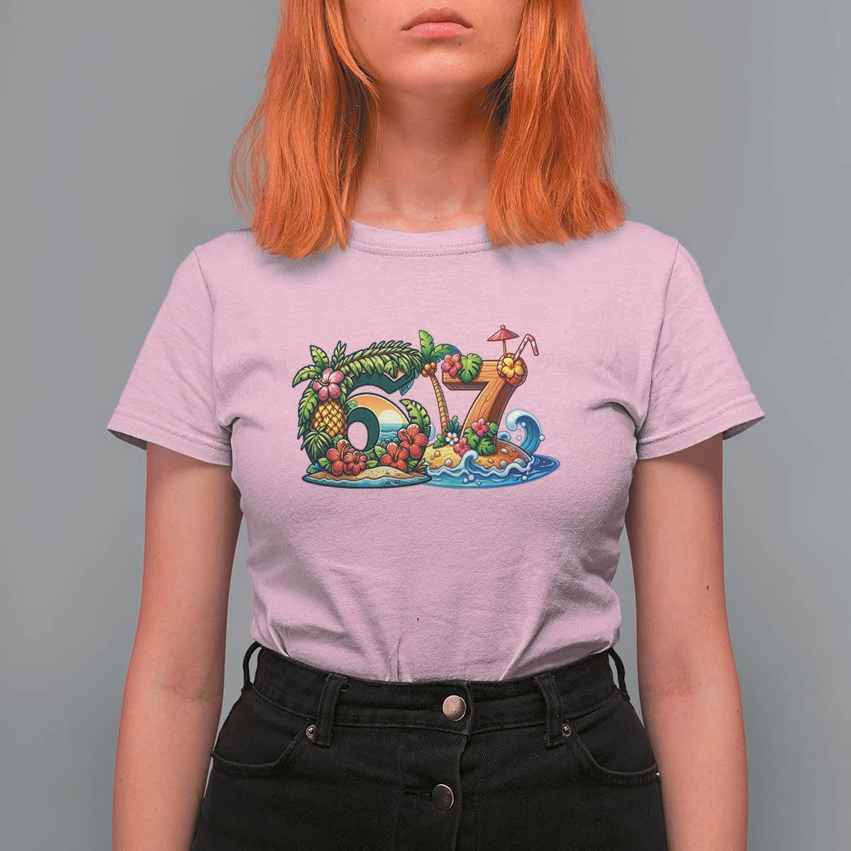 Tropical Beach Six Seven T Shirt For Women Summer Island Vacation Graphic