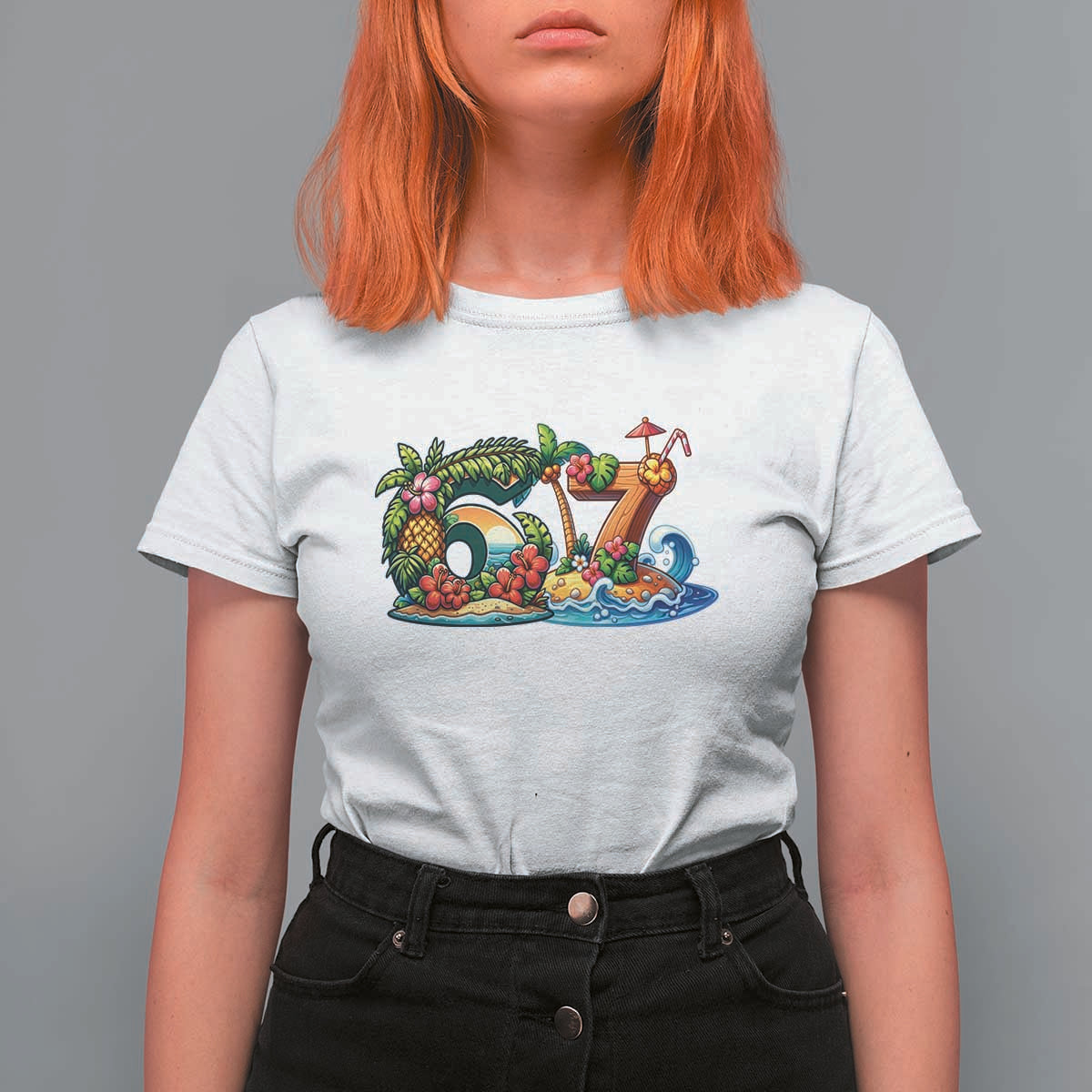 Tropical Beach Six Seven T Shirt For Women Summer Island Vacation Graphic