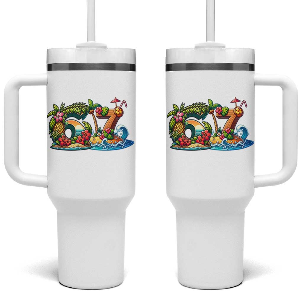 Tropical Beach Six Seven Tumbler With Handle Summer Island Vacation Graphic