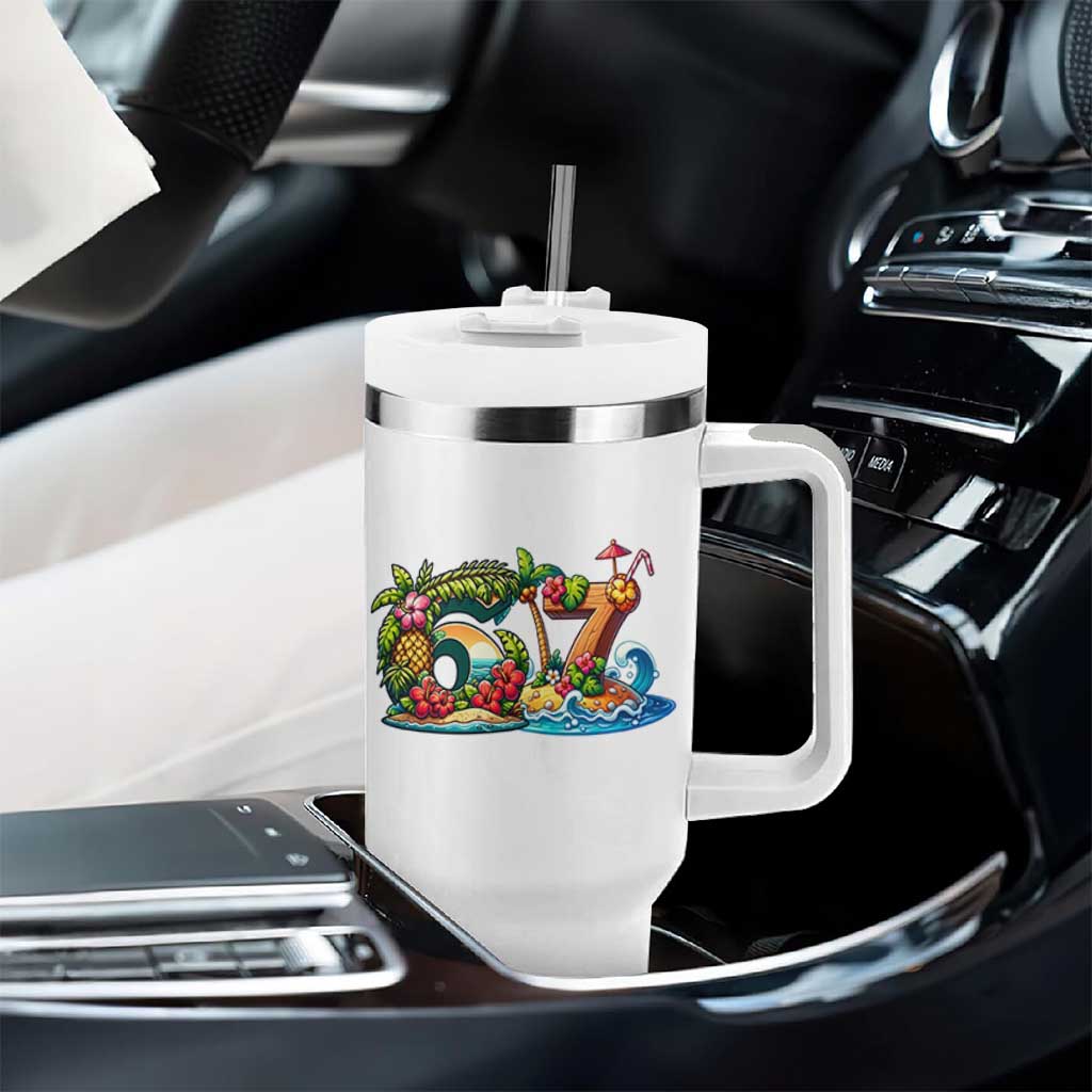 Tropical Beach Six Seven Tumbler With Handle Summer Island Vacation Graphic
