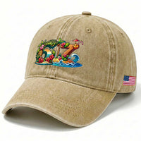 Tropical Beach Six Seven Washed Cotton Baseball Cap Summer Island Vacation Graphic