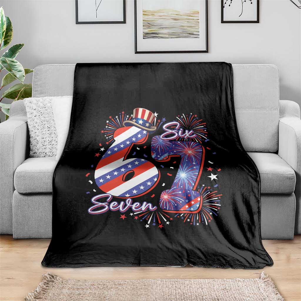 Patriotic Six Seven Throw Blanket Red White And Blue Fireworks Graphic