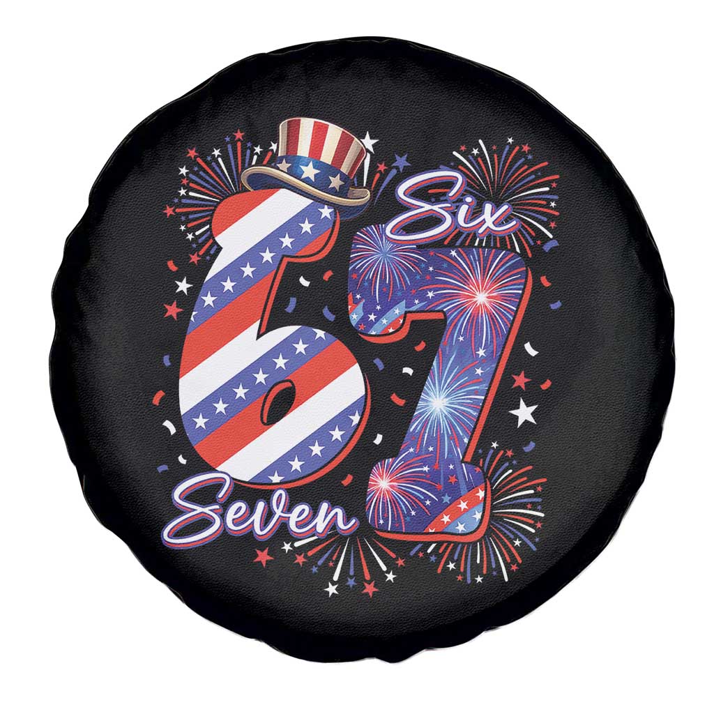 Patriotic Six Seven Spare Tire Cover Red White And Blue Fireworks Graphic