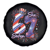 Patriotic Six Seven Spare Tire Cover Red White And Blue Fireworks Graphic