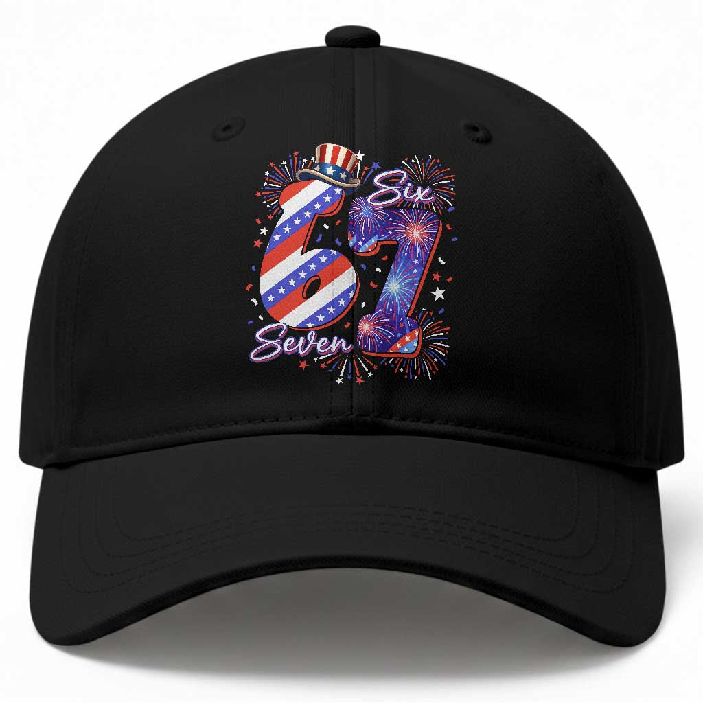 Patriotic Six Seven Baseball Cap Red White And Blue Fireworks Graphic