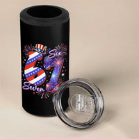Patriotic Six Seven 4 in 1 Can Cooler Tumbler Red White And Blue Fireworks Graphic