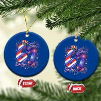 Patriotic Six Seven Ceramic Ornament Red White And Blue Fireworks Graphic