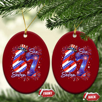 Patriotic Six Seven Ceramic Ornament Red White And Blue Fireworks Graphic