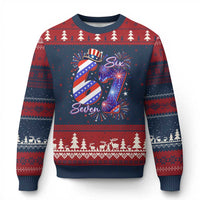 Patriotic Six Seven Ugly Christmas Sweater Red White And Blue Fireworks Graphic