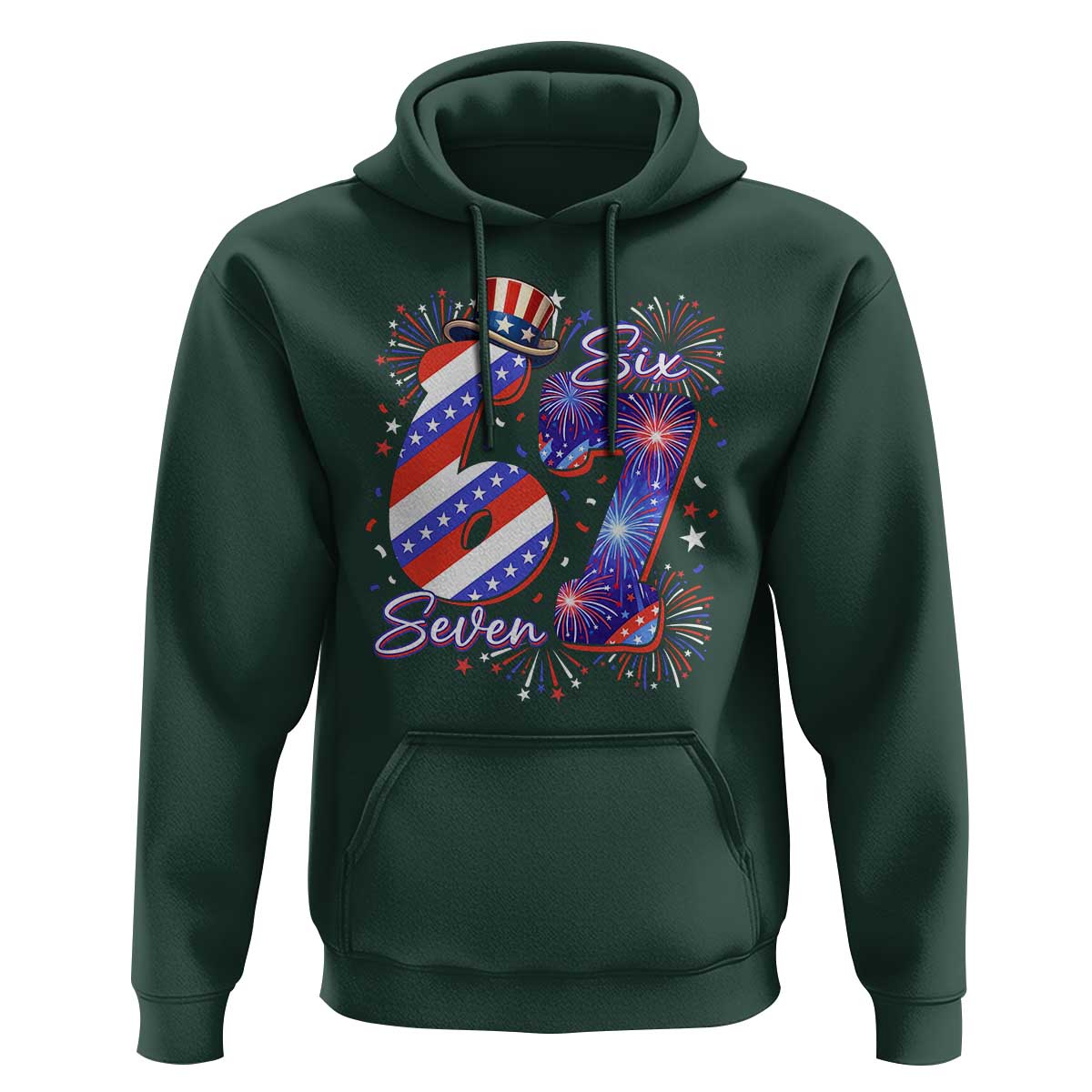 Patriotic Six Seven Hoodie Red White And Blue Fireworks Graphic