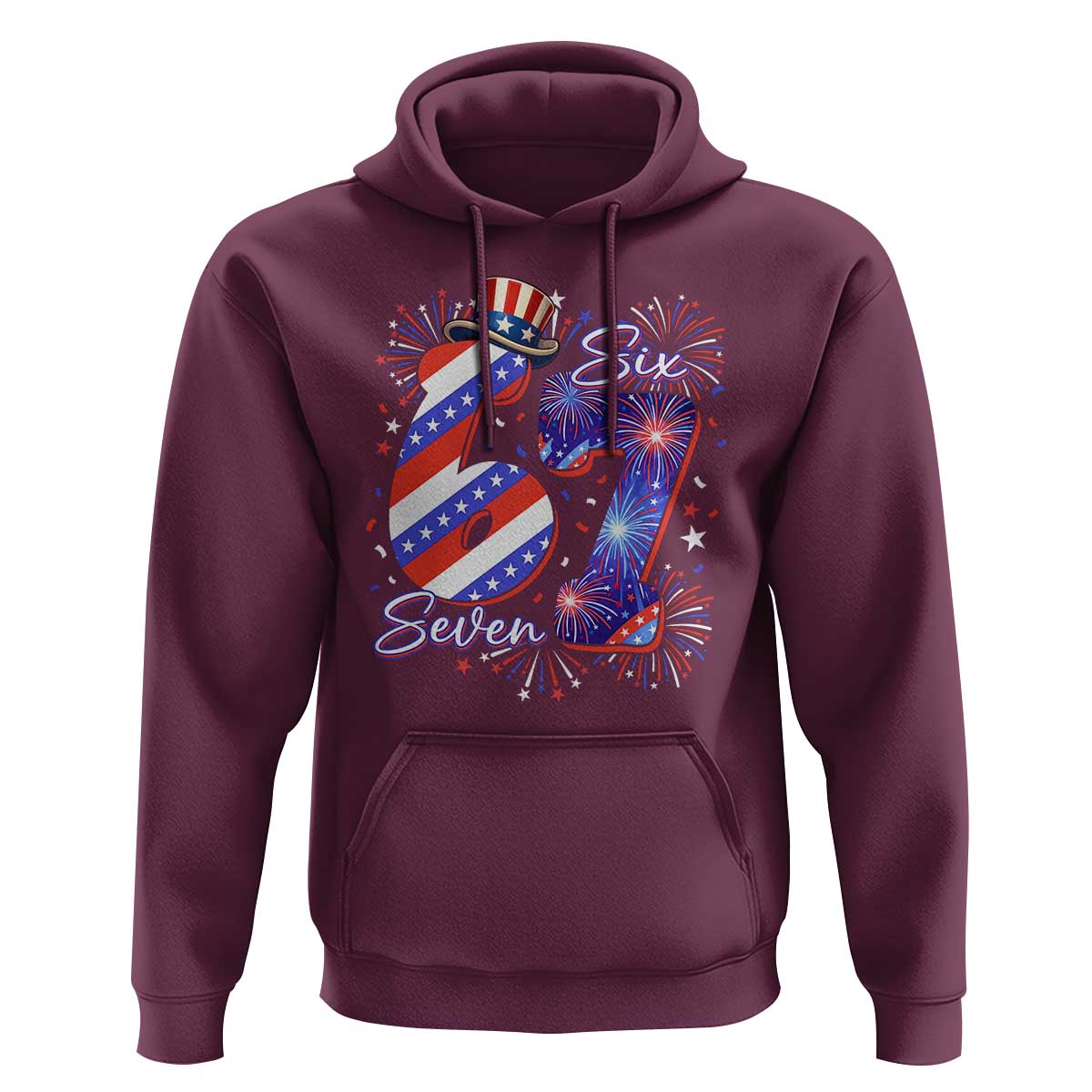 Patriotic Six Seven Hoodie Red White And Blue Fireworks Graphic