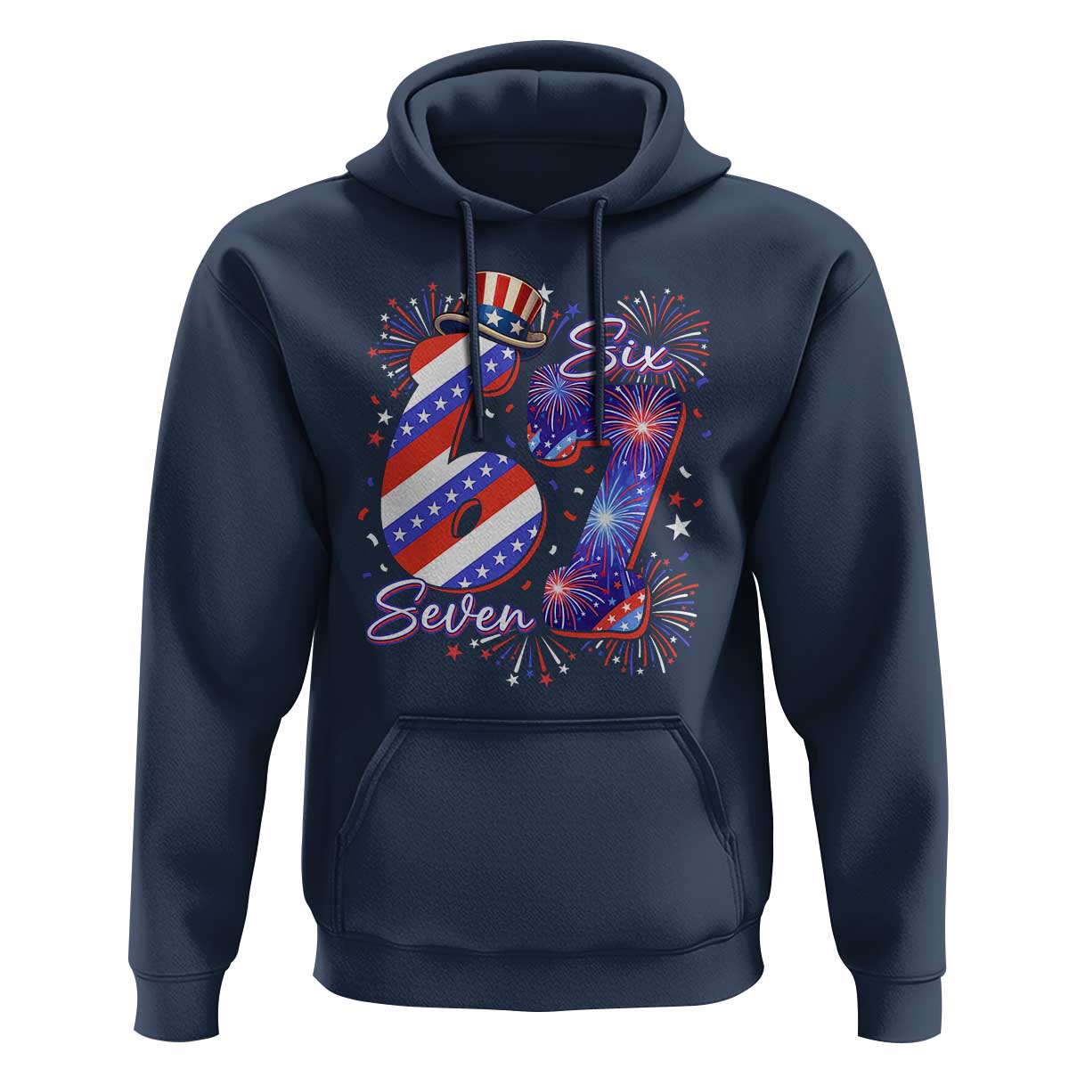 Patriotic Six Seven Hoodie Red White And Blue Fireworks Graphic
