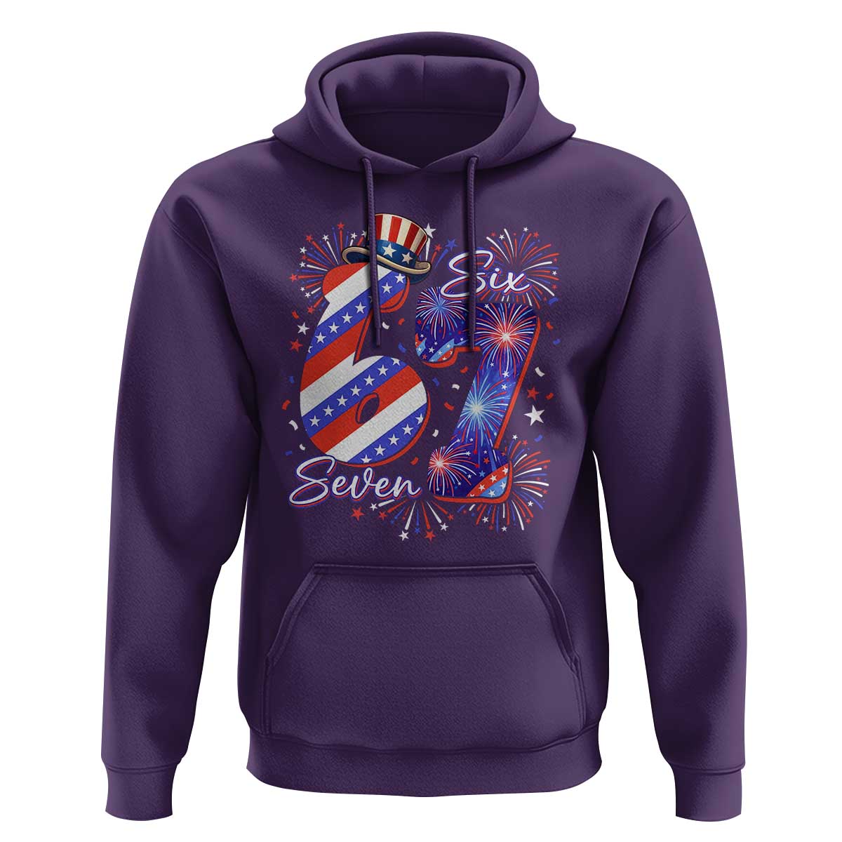 Patriotic Six Seven Hoodie Red White And Blue Fireworks Graphic