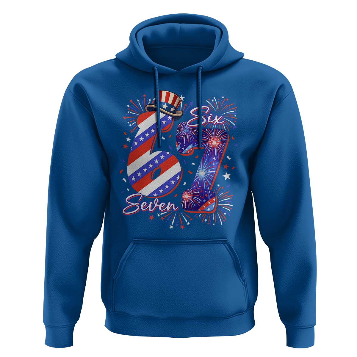 Patriotic Six Seven Hoodie Red White And Blue Fireworks Graphic