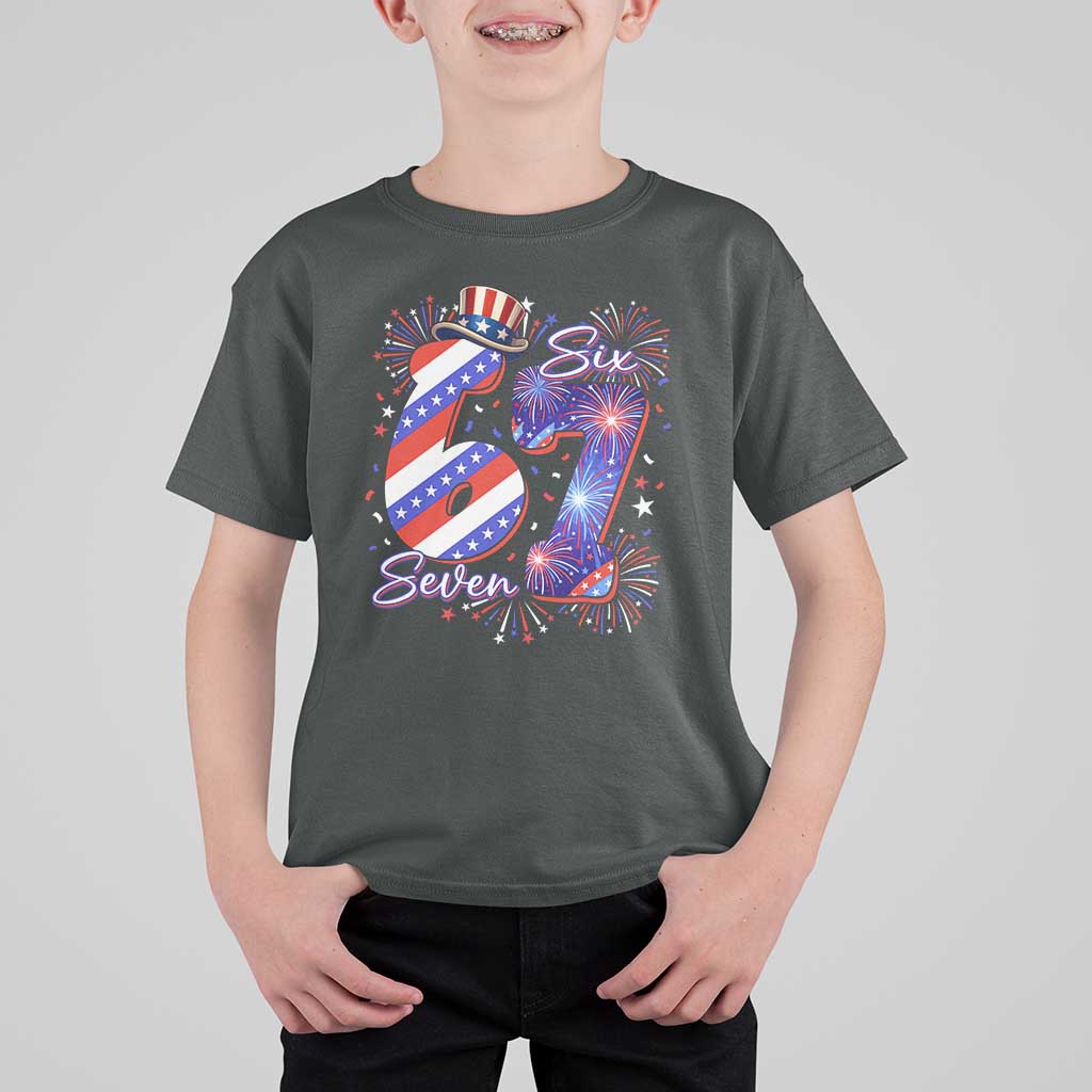 Patriotic Six Seven T Shirt For Kid Red White And Blue Fireworks Graphic
