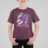 Patriotic Six Seven T Shirt For Kid Red White And Blue Fireworks Graphic
