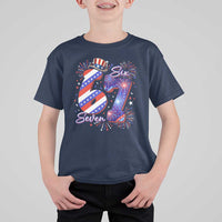 Patriotic Six Seven T Shirt For Kid Red White And Blue Fireworks Graphic