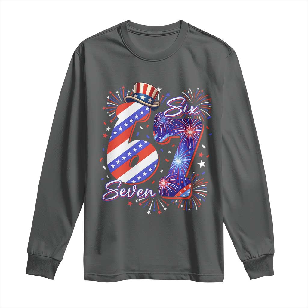 Patriotic Six Seven Long Sleeve Shirt Red White And Blue Fireworks Graphic