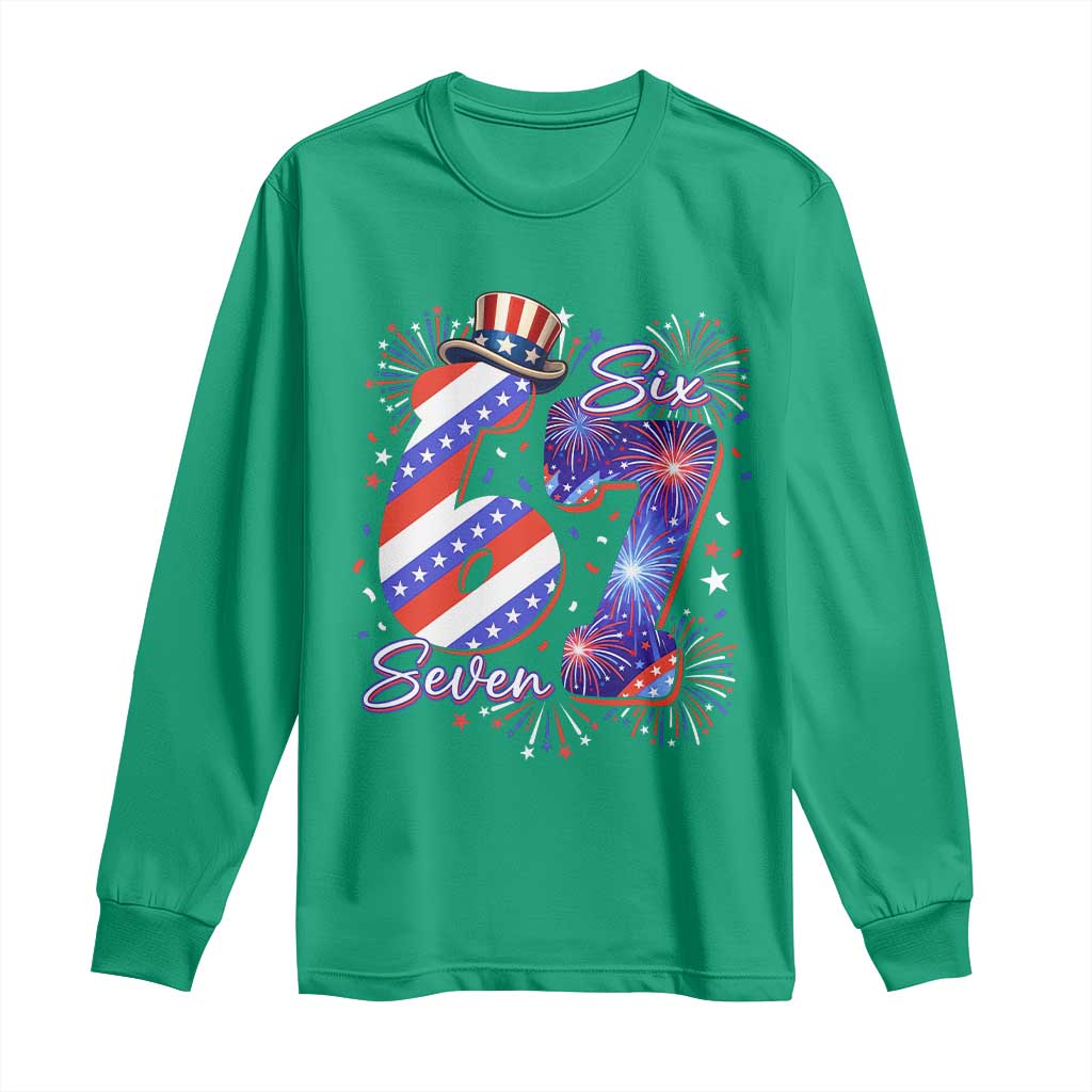 Patriotic Six Seven Long Sleeve Shirt Red White And Blue Fireworks Graphic