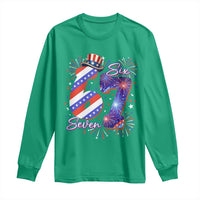 Patriotic Six Seven Long Sleeve Shirt Red White And Blue Fireworks Graphic