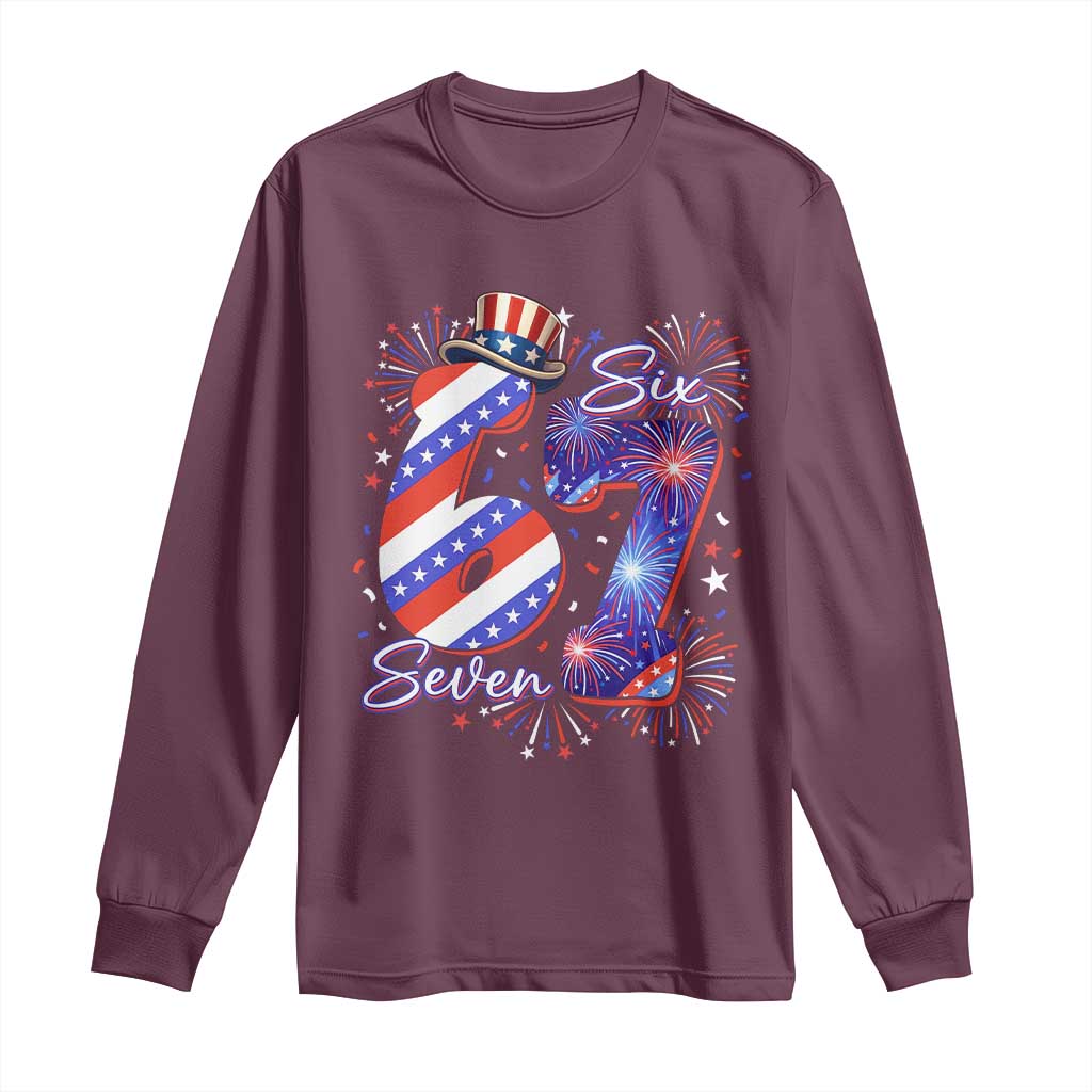 Patriotic Six Seven Long Sleeve Shirt Red White And Blue Fireworks Graphic