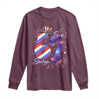 Patriotic Six Seven Long Sleeve Shirt Red White And Blue Fireworks Graphic