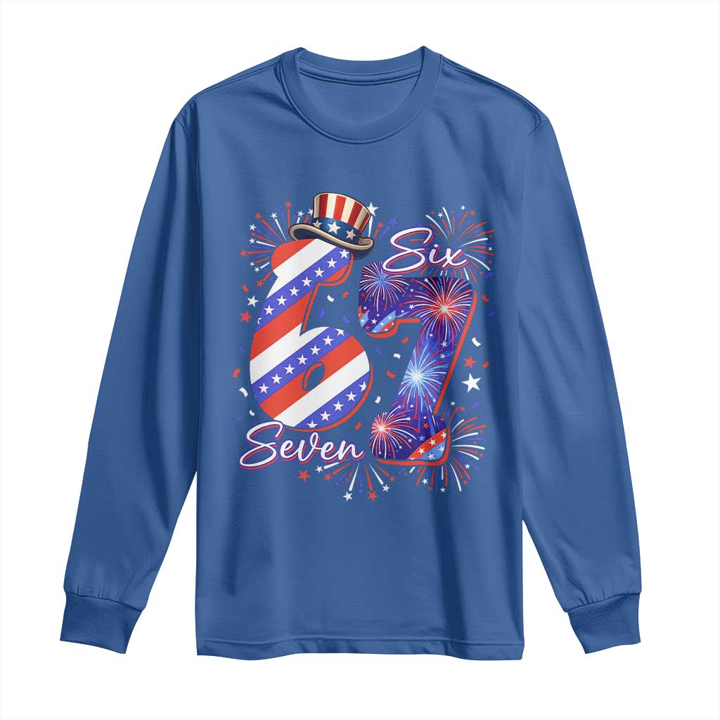 Patriotic Six Seven Long Sleeve Shirt Red White And Blue Fireworks Graphic