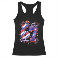 Patriotic Six Seven Racerback Tank Top Red White And Blue Fireworks Graphic