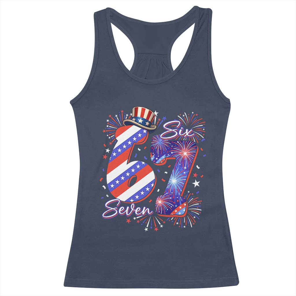 Patriotic Six Seven Racerback Tank Top Red White And Blue Fireworks Graphic
