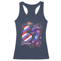 Patriotic Six Seven Racerback Tank Top Red White And Blue Fireworks Graphic