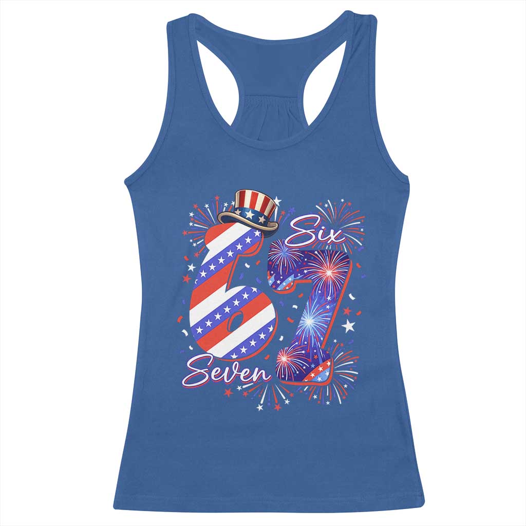 Patriotic Six Seven Racerback Tank Top Red White And Blue Fireworks Graphic