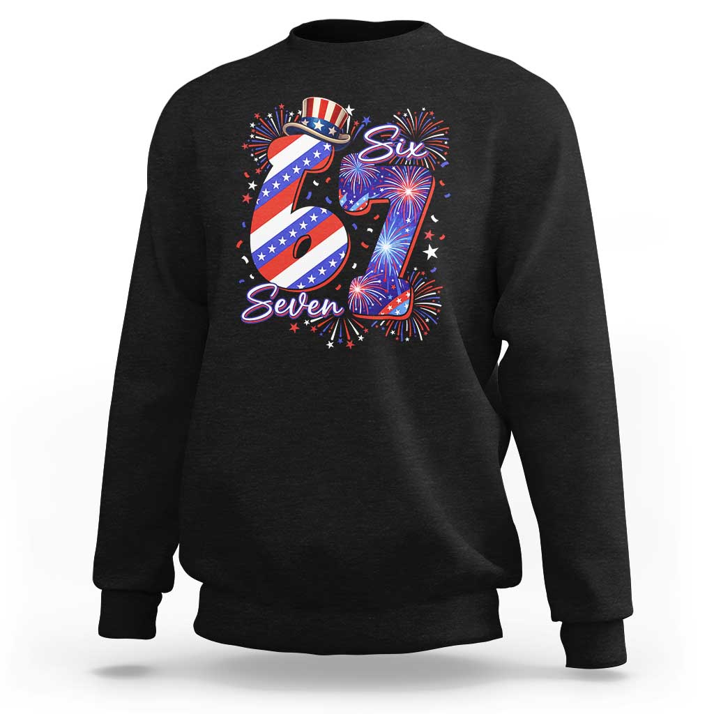 Patriotic Six Seven Sweatshirt Red White And Blue Fireworks Graphic