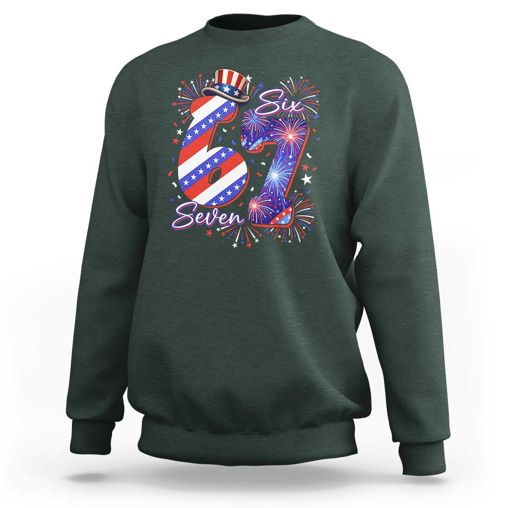 Patriotic Six Seven Sweatshirt Red White And Blue Fireworks Graphic