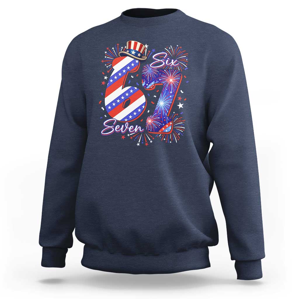 Patriotic Six Seven Sweatshirt Red White And Blue Fireworks Graphic