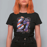 Patriotic Six Seven T Shirt For Women Red White And Blue Fireworks Graphic