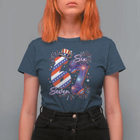 Patriotic Six Seven T Shirt For Women Red White And Blue Fireworks Graphic
