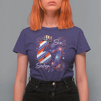 Patriotic Six Seven T Shirt For Women Red White And Blue Fireworks Graphic