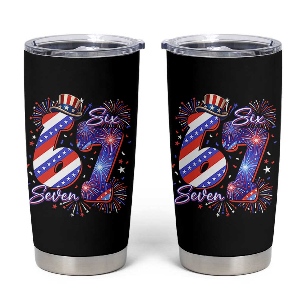 Patriotic Six Seven Tumbler Cup Red White And Blue Fireworks Graphic