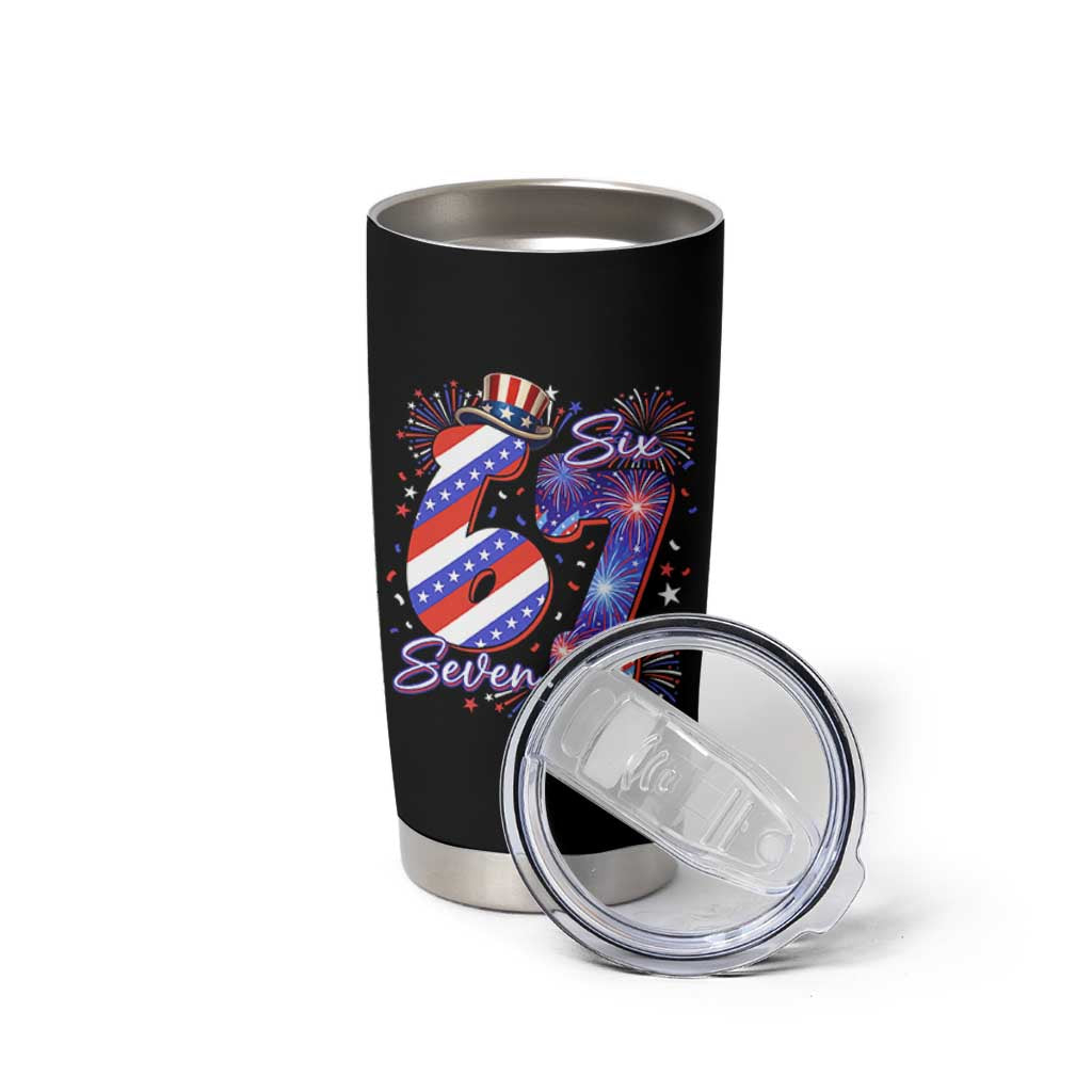Patriotic Six Seven Tumbler Cup Red White And Blue Fireworks Graphic