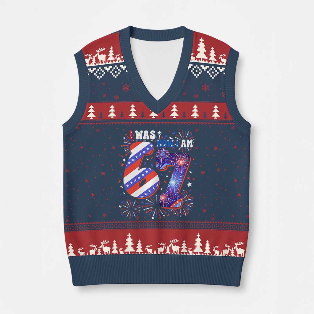 I Was Six Now I Am Seven V-Neck Knit Sweater Vest Patriotic 7th Birthday Gift