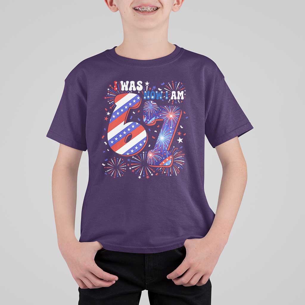 I Was Six Now I Am Seven T Shirt For Kid Patriotic 7th Birthday Gift