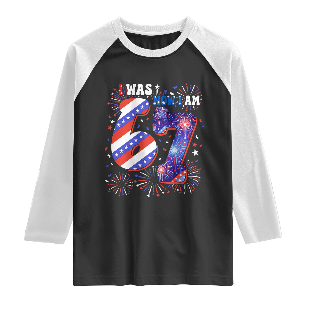 I Was Six Now I Am Seven Raglan Shirt Patriotic 7th Birthday Gift