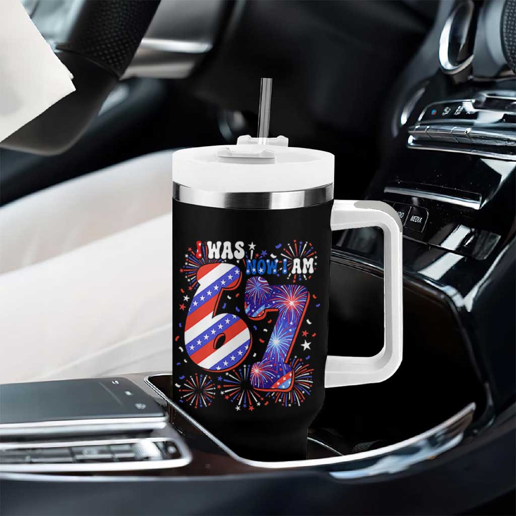 I Was Six Now I Am Seven Tumbler With Handle Patriotic 7th Birthday Gift