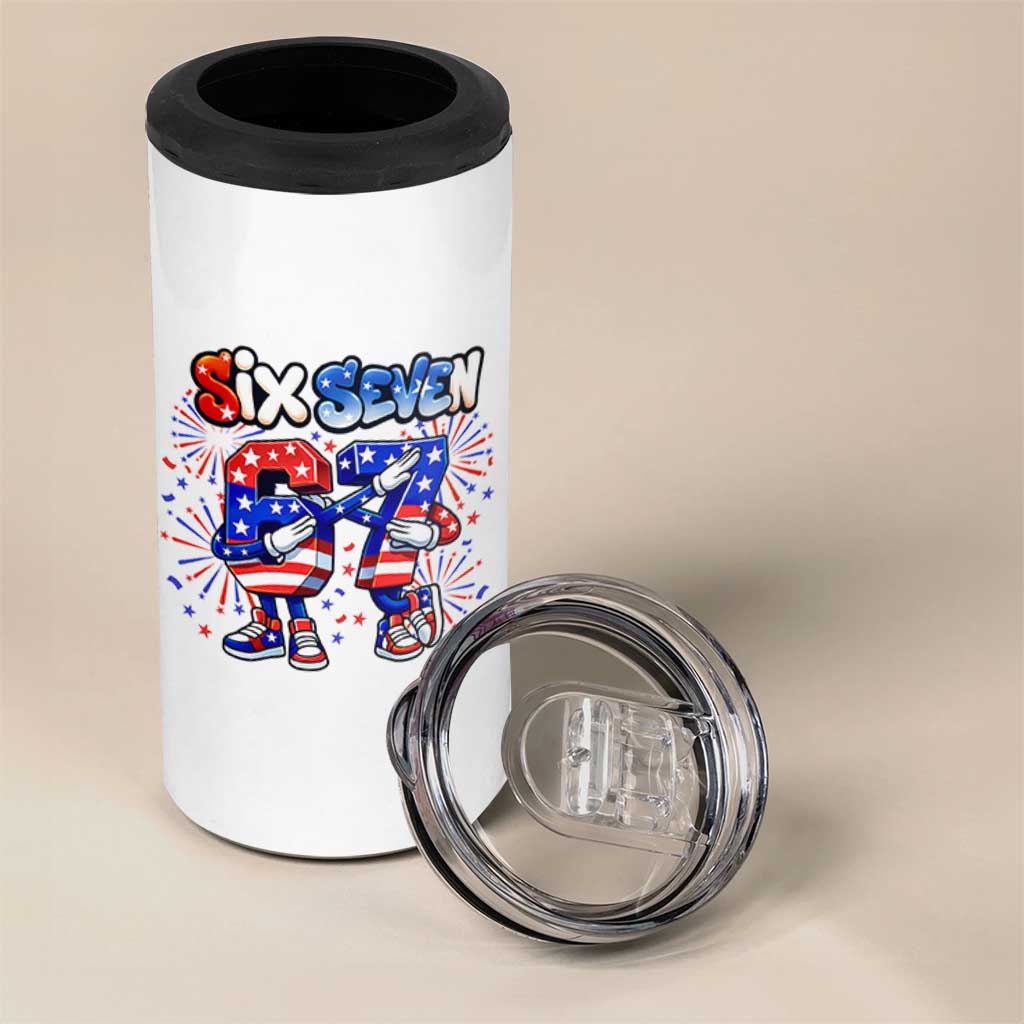 Funny Six Seven Dabbing 4 in 1 Can Cooler Tumbler Patriotic American Pride Gift