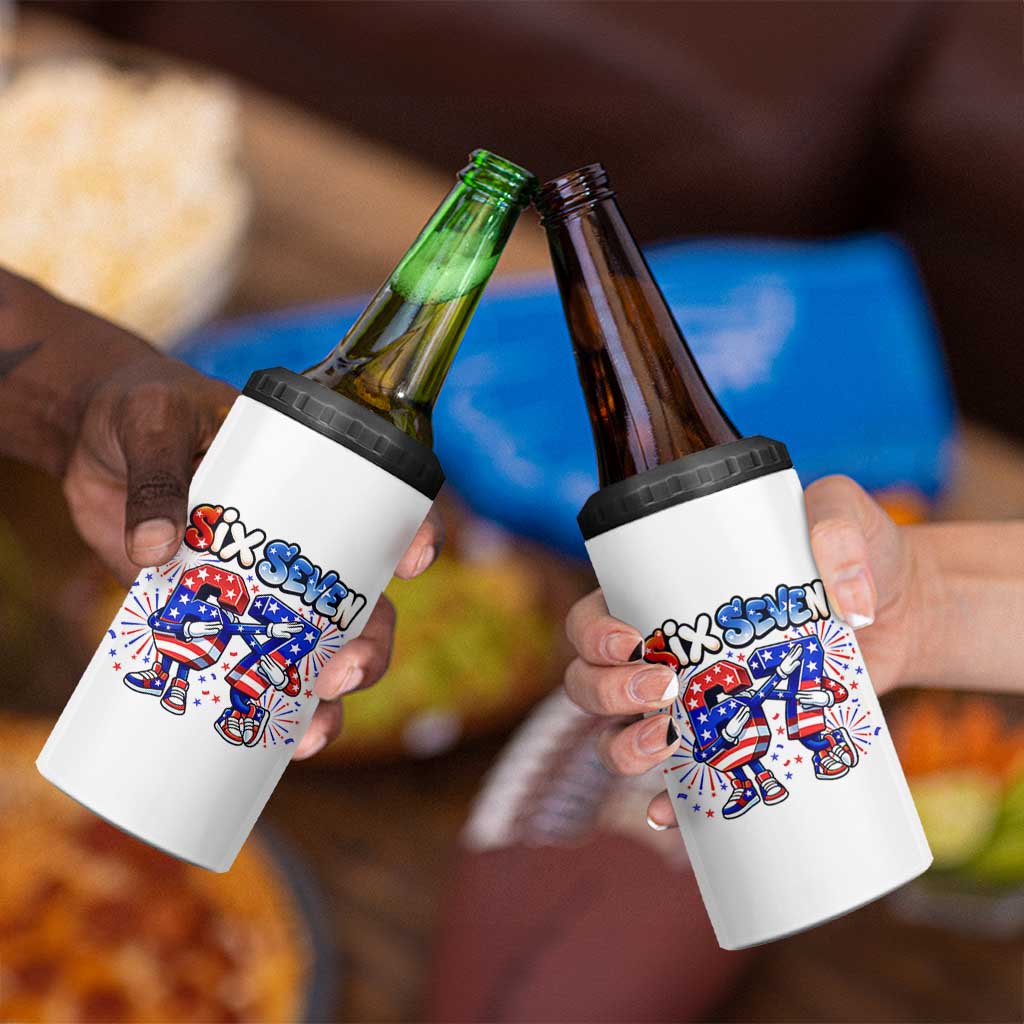 Funny Six Seven Dabbing 4 in 1 Can Cooler Tumbler Patriotic American Pride Gift