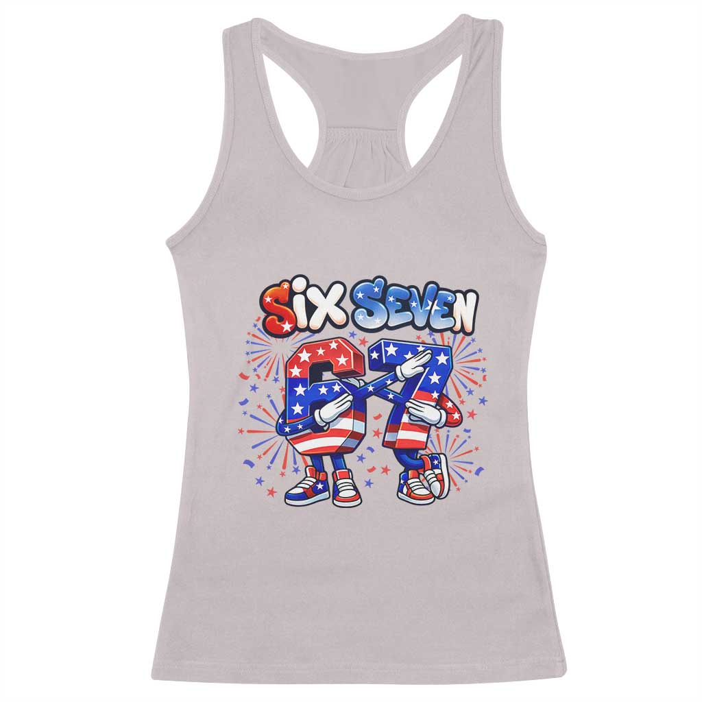 Funny Six Seven Dabbing Racerback Tank Top Patriotic American Pride Gift